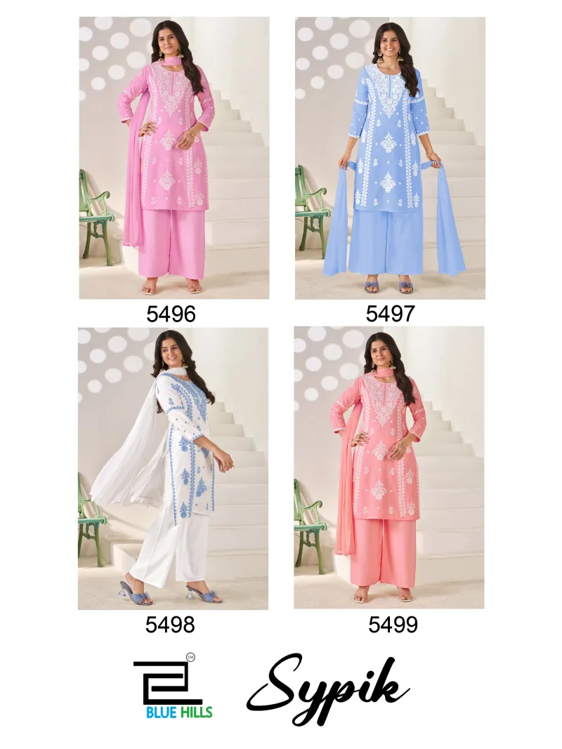 Sypik By Blue Hills Rayon Thread Work Kurti With Bottom Dupatta 